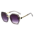 Modern oversized square sunglasses with gradient purple lenses and golden metal temples - Grey Frame Grey Lens