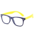 Kids blue light blocking glasses with navy blue frame and bright yellow silicone temples - Dark Blue Frame Yellow Legs