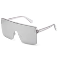 Oversized square shield sunglasses with silver mirrored lenses and purple transparent arms - Grey Frame White Mercury