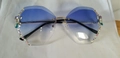 Rimless gradient blue polygon sunglasses with sparkling crystal rhinestones decoration - Gold Frame Blue Lenses