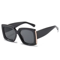 Square black frame sunglasses with wide temples and golden metal hinge accents - Standard Size / Black Frame / Black Lens