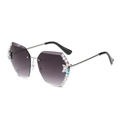 Rimless geometric sunglasses for women featuring purple gradient lenses and crystal accents - Silver Frame Double Grey