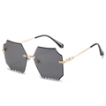 Rimless oversized square sunglasses with gradient grey lenses and gold metal temples - Gold Frame Grey Lens