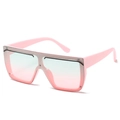 Pink oversized square sunglasses with teal to pink gradient lenses and metal rivets - Pink Frame Green Pink Lens