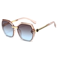 Pink oversized square sunglasses with gradient lenses and gold metal temples - Transparent Tea Frame Tea Blue Gradient