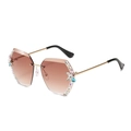 Lunettes de soleil sans monture avec verres dégradés thé et strass colorés brillants - Monture Dorée Double Thé