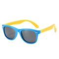 Occhiali da sole polarizzati per bambini in silicone blu cielo e giallo brillante - Montatura Celeste Aste Gialle Lenti Grigie