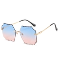 Frameless rimless sunglasses with blue to pink gradient lenses and gold metal temples - Gold Frame Gradient Blue Pink Lens