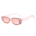 Pink rhinestone square sunglasses with crystal embellishments and transparent frame - Pink Frame Pink Rhinestone