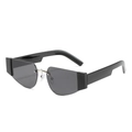 Modische schwarze geometrische Halbrahmen-Sonnenbrille mit breiten Bügeln und Gläsern - Schwarzer Rahmen Ganz Grau