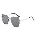 Frameless butterfly sunglasses with grey polygonal lenses and rhinestone accents - Gold Frame Full Grey