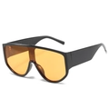 Oversized shield sunglasses featuring black wide temples and vibrant orange lenses - Standard Spec / Black Frame Yellow Lens