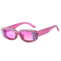 Y2K style small rectangular pink sunglasses with sparkling crystal and stud embellishments - Purple Frame Purple Rhinestone