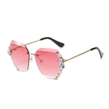 Rimless pink gradient octagon sunglasses with crystal butterfly decor and gold metal frame - Gold Frame Gradient Pink