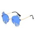 Randloze zonnebril in blauwe vlamvorm met goudkleurige metalen pootjes voor dames - Gouden Frame Donkerblauwe Lenzen