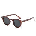 Retro tortoise round frame sunglasses with grey lenses and silver stud accents - Tea Frame Grey Lens