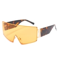 Oversized orange lens sunglasses with chic tortoiseshell temples and rivet accents - Leopard Frame Yellow Lens