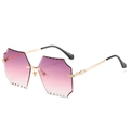 Rimless square sunglasses with purple gradient wave-cut lenses and golden metal temples - Gold Frame Purple Lens
