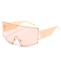 Oversized shield sunglasses with beige frame and orange lenses featuring rivet studs - Ready Stock / Standard (incl. 13% Invoice) Off-white Frame, Light Pink Lens