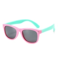 Pink and mint green silicone polarized kids sunglasses with classic square frames - Standard (Inc. 13% VAT) Pink Frame Green Temples Grey Lenses / New Product Launch