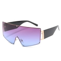 Oversized wrap-around sunglasses with blue-purple gradient lenses and silver rivet studs - Ready Stock / Regular Black Frame with Purple Blue Lenses