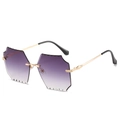 Frameless rimless sunglasses with purple gradient wavy cut lenses and gold metal temples - Gold Frame Gradient Gray Lens