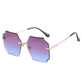 Frameless square sunglasses with purple blue gradient lenses and gold metal temples - Gold Frame Grey Blue Lens