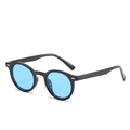 Lunettes de soleil rondes noires rétro avec verres bleu clair et détails rivetés - Monture Noire Verres Bleus