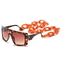 Oversized tortoise square sunglasses with bold orange acrylic link chain strap - Leopard Frame / Tea Lens