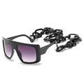 Oversized square black hip hop sunglasses with purple gradient lenses and thick chain - Black Frame Double Gray Lens