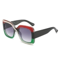 Oversized gradient glitter sunglasses with rhinestone border and dark grey lenses - Red Black Green Frame Double Grey Lens