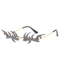Futuristic rimless punk sunglasses with sharp flame-shaped dark lenses and gold metal frame - Ready Stock / Standard Gold Frame with Black-Grey Lenses