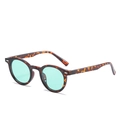 Retro round leopard print sunglasses with mint green lenses and UV400 protection - Leopard Frame Green Lens