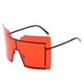 Lunettes de soleil oversize avec verres rouges transparents et monture géométrique noire - Monture Noire Verres Lie-de-vin