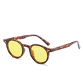 Retro round tortoise frame sunglasses with yellow lenses and metal rivet accents - Leopard Frame Yellow Lens