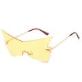 Futuristic butterfly oversized frameless sunglasses with yellow translucent lenses - Gold Frame Yellow Lenses