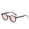 Retro round black frame sunglasses with pink lenses and silver stud accents - Black Frame Pink Lens