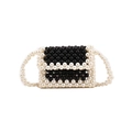Mini handgefertigte Perltasche in Schwarz-Weiß Kontrast-Design mit elegantem Perlen-Griff - Schwarz