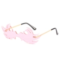 Lunettes de soleil sans monture en forme de flamme rose avec branches dorées - Monture Dorée Verres Roses
