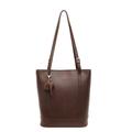 Borsa tote minimalista marrone scuro con spalline regolabili e ciondolo a elefante - Marrone
