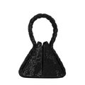 Minimalist black geometric triangle handbag with snakeskin pattern and woven handle strap - Black