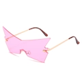 Trendy pink rimless butterfly sunglasses with gold temples and tortoise shell ear tips - Gold Frame Purple Pink Lens