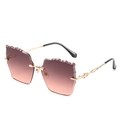Lunettes de soleil sans monture à bords ondulés, verres dégradés rose brun et branches dorées - Monture Dorée Verres Noir Rose