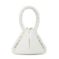 White triangular handbag with snakeskin texture and thick braided rope handle - White
