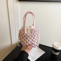 Rosa gewebte Baumwolltasche mit Netzmuster und weißem Innenbeutel mit Kordelzug - Rosa