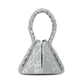 Silver triangle handbag with snakeskin pattern and chunky woven circular handle - Silver