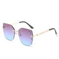 Lunettes de soleil papillon sans monture avec verres dégradés violets et strass chics - Monture Dorée Violet Bleu