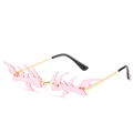 Pink flame rimless sunglasses with gold metal temples and punk style design - Ready Stock / Standard Gold Frame with Pink Lenses