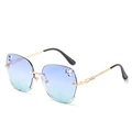 Frameless square sunglasses with blue-green gradient lenses and hollow metal temples - Ready Stock / Regular (Incl. 13% VAT) Gold Frame with Blue-Green Lenses