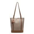 Borsa tote minimalista in pelle bicolore marrone con ciondolo a forma di elefante - Cachi